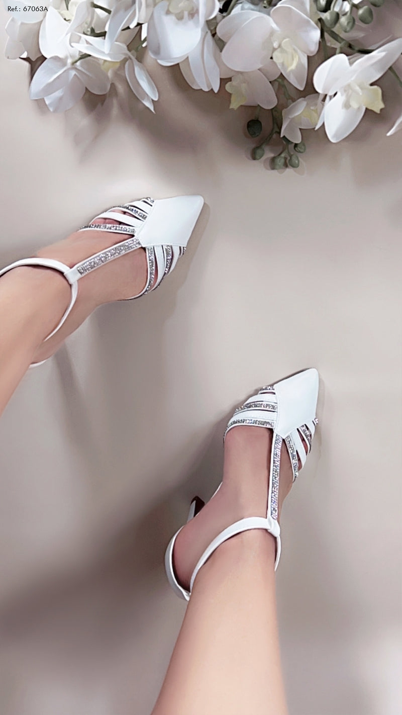 Sapato Scarpin Para Noiva  Napa Branco Manta de Strass na cor Prata