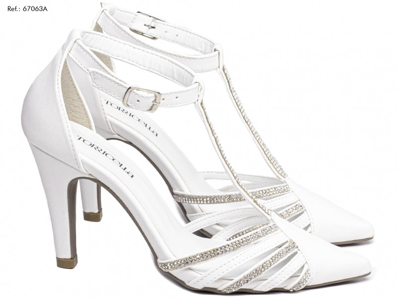 Sapato Scarpin Para Noiva  Napa Branco Manta de Strass na cor Prata